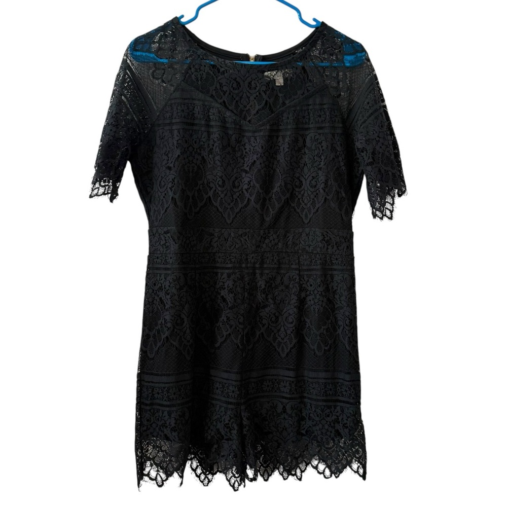 Love Fire Large Black Lace Scallop Hem Short Sleeve Romper